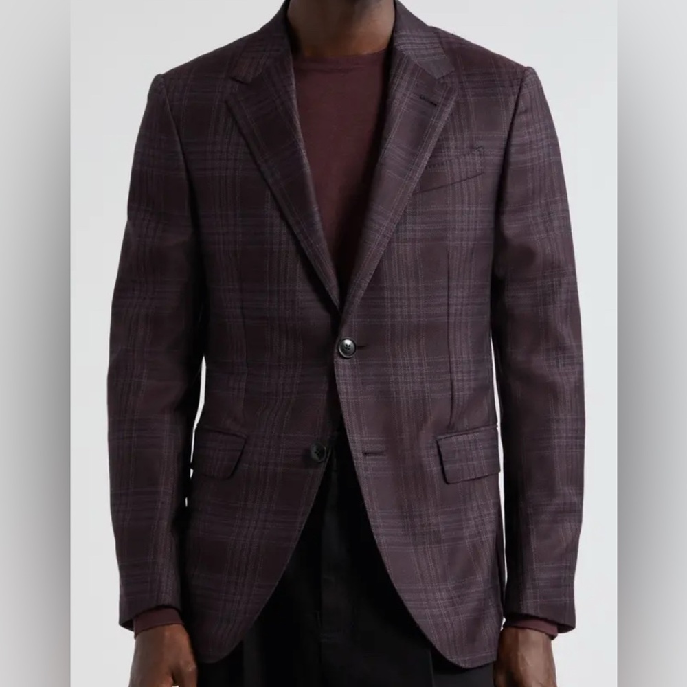 Ermenegildo Zegna Achillfarm MerinoLightweight Wool Silk Blend Windowpane Blazer